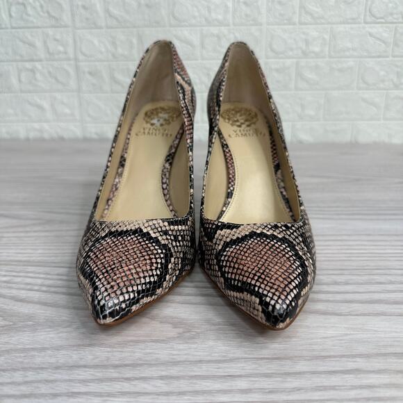 Vince Camuto Aparla Pumps WMNS 8M Pink Black Snakeskin Leather Stiletto Pointed - Picture 2 of 12